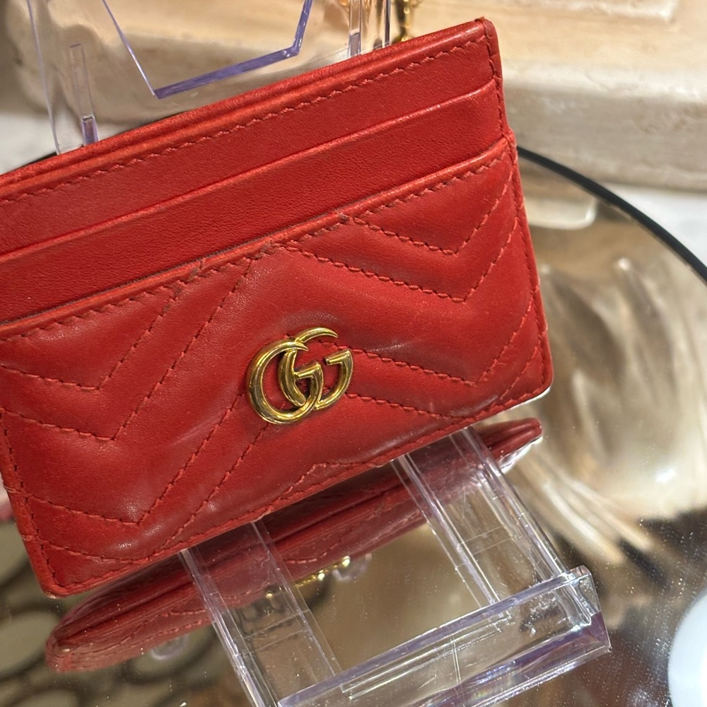 Gucci Red Quilted Chevron Leather Card Holder NIB w dust bag full inclusion - Picture 6 of 10